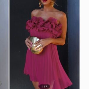 COMMENSE - Mesh Rossette Frill Tube Mini Dress